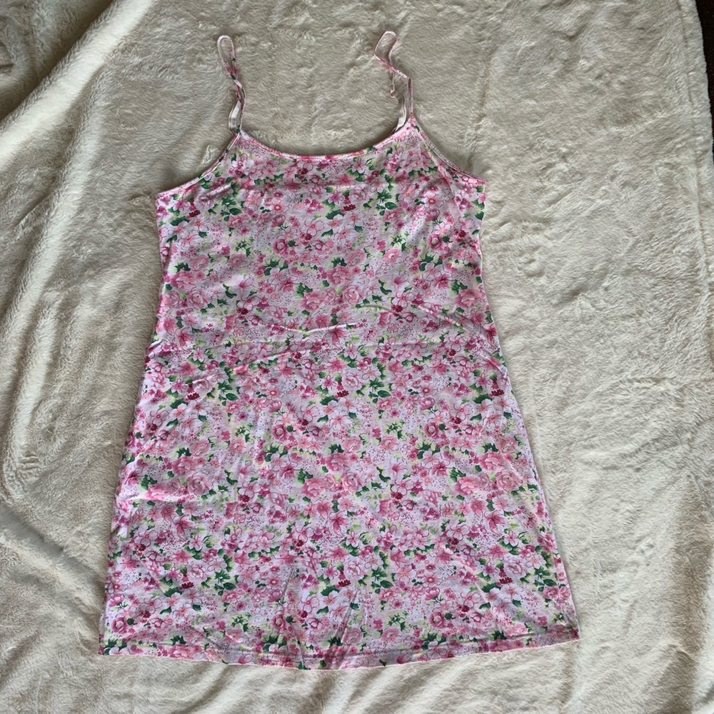100% Cotton Y2K PINK Floral Pink Blossom Print Mini Dress Size M